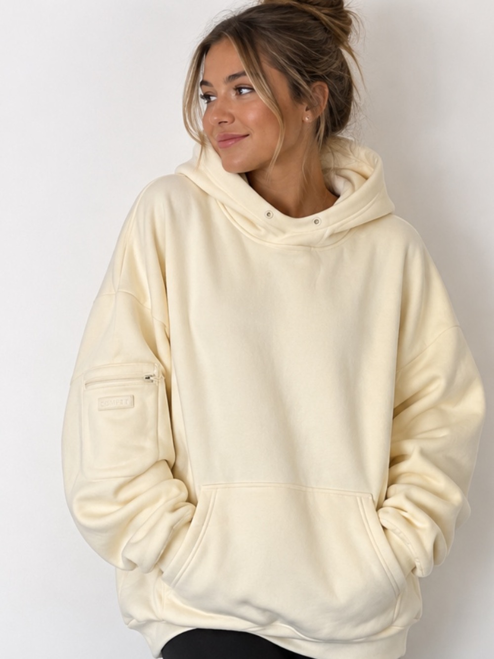 Comfrt Airplane Mode Travel Hoodie Buttercream Built-In Eye Mask